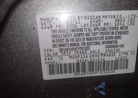 2015 Nissan Sentra Sv z USA, uszkodzony, nr VIN 3N1AB7APXFY251032